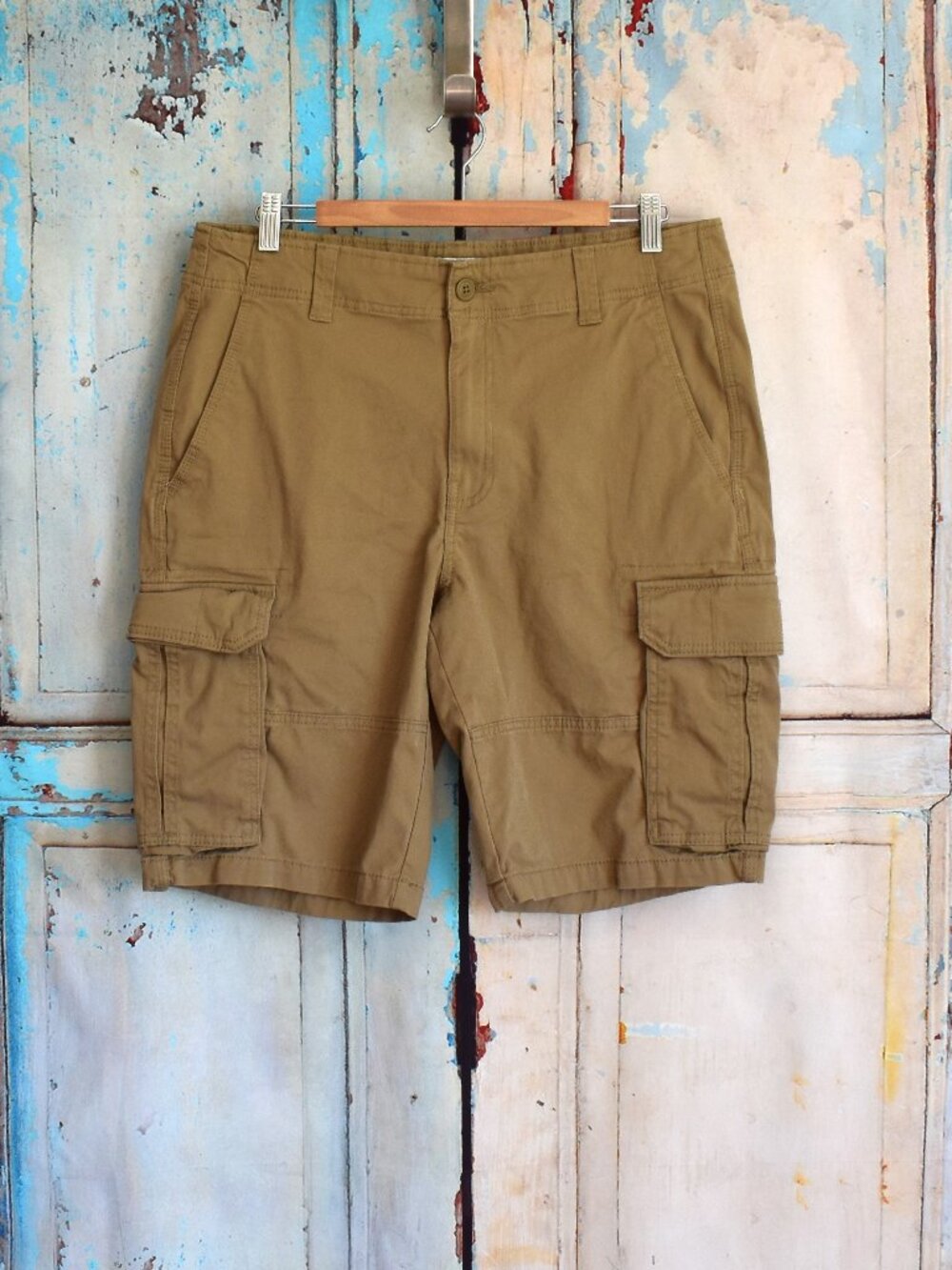 Men's Goodfellow & Co Cargo Shorts Flat Front Solid Canvas Button SIZE 34 Brown